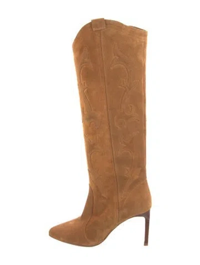 Pre-owned Ba&sh Suede Embroidered Accent Boots In Brown