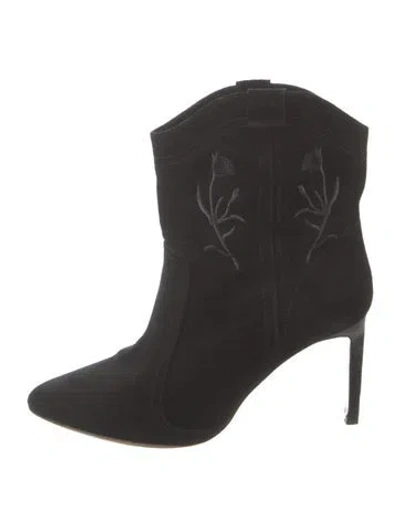 Pre-owned Ba&sh Suede Embroidered Accent Western Boots In Black