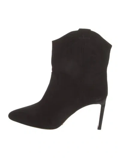 Pre-owned Ba&sh Suede Embroidered Accent Western Boots In Black