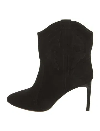 Pre-owned Ba&sh Suede Embroidered Accent Western Boots In Black