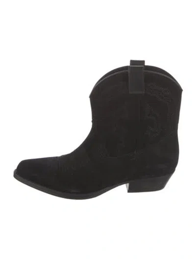 Pre-owned Ba&sh Suede Embroidered Accent Western Boots In Black