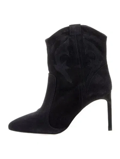 Pre-owned Ba&sh Suede Embroidered Accent Western Boots In Blue