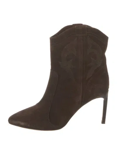 Pre-owned Ba&sh Suede Embroidered Accent Western Boots In Brown