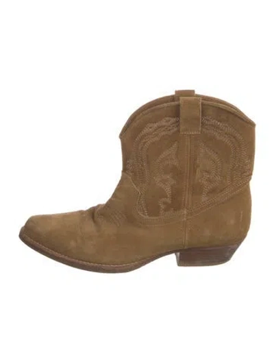 Pre-owned Ba&sh Suede Embroidered Accent Western Boots In Brown