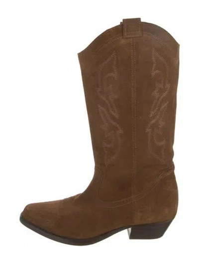 Pre-owned Ba&sh Suede Embroidered Accent Western Boots In Brown