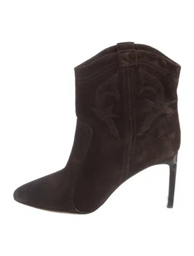 Pre-owned Ba&sh Suede Embroidered Accent Western Boots In Brown