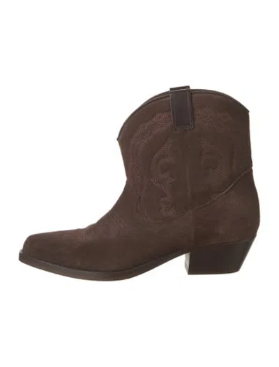 Pre-owned Ba&sh Suede Embroidered Accent Western Boots In Brown