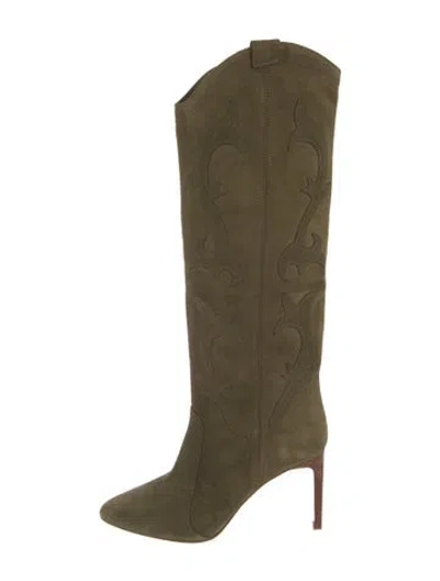 Pre-owned Ba&sh Suede Embroidered Accent Western Boots In Green