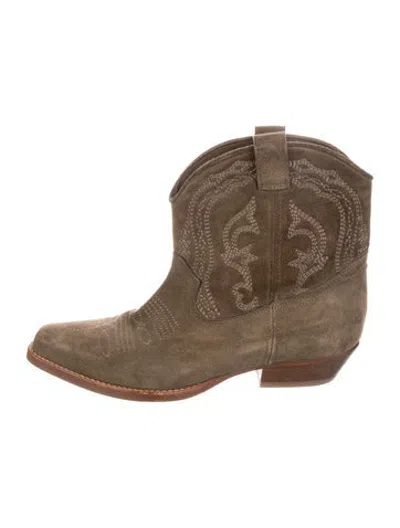 Pre-owned Ba&sh Suede Embroidered Accent Western Boots In Green