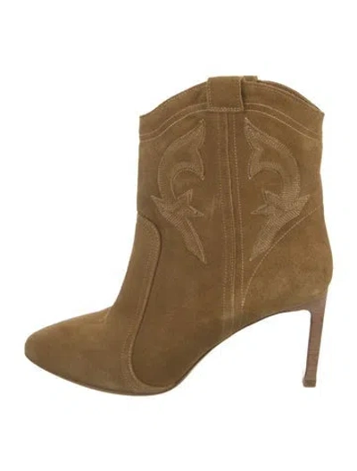 Pre-owned Ba&sh Suede Embroidered Accent Western Boots In Neutral