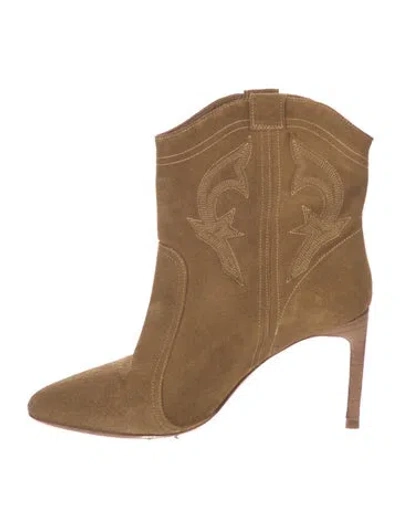 Pre-owned Ba&sh Suede Embroidered Accent Western Boots In Neutrals