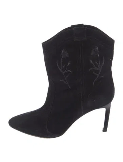 Pre-owned Ba&sh Suede Floral Print Western Boots In Black