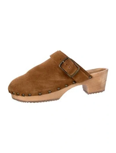 Pre-owned Ba&sh Suede Studded Accents Mules In Brown