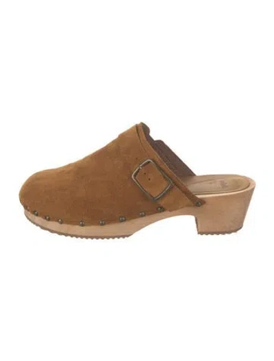 Pre-owned Ba&sh Suede Studded Accents Mules In Brown