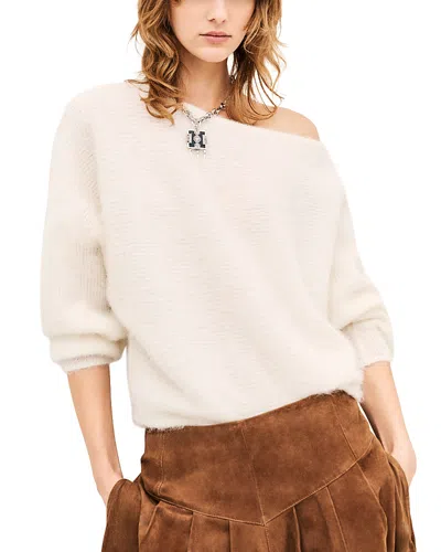 Ba&sh Suela Off-shoulder Ribbed-knit Sweater In Neutral