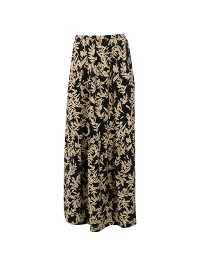 Pre-owned Ba&sh Tally Printed Maxi Skirt In Black