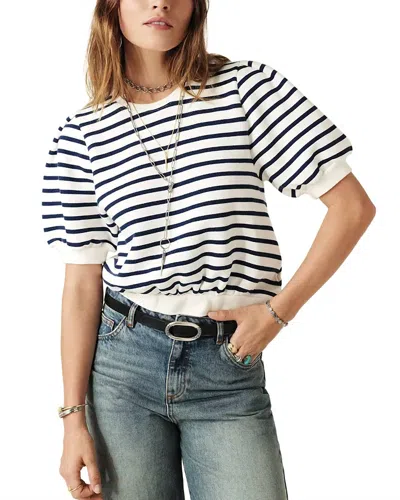 Ba&sh Tamar Puff Sleeve Sweatshirt In Blue Cream In Multi