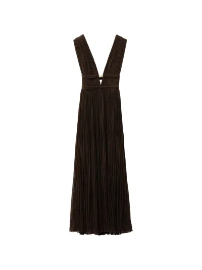 Ba&sh Tania Pleated V-neck Dress In Brown