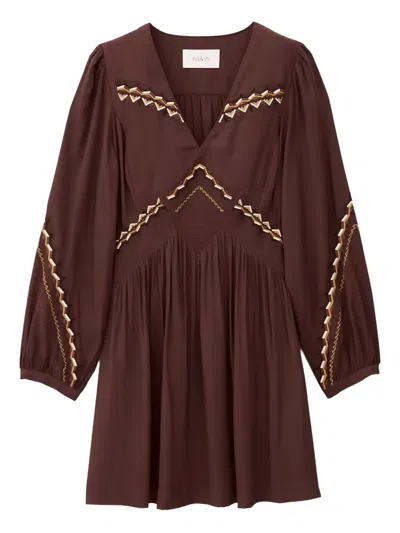 Ba&sh Tay Embroidered V-neck Mini Dress In Brown