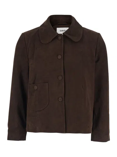 Ba&sh Ba & Sh Tech Fabric Round-collar Jacket With Button Front Pockets In Brown