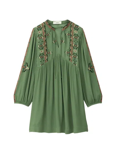 Ba&sh Telma Embroidered V-neck Dress In Green