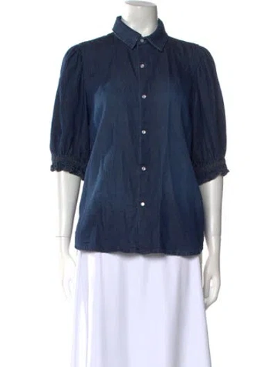 Pre-owned Ba&sh Three-quarter Sleeve Button-up Top In Blue