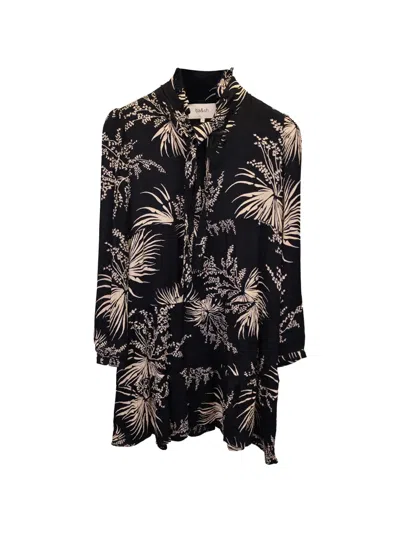 Pre-owned Ba&sh Tie-neck Botanical-print Mini Dress In Black