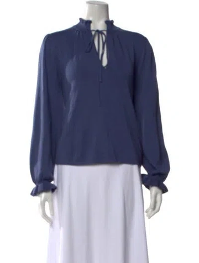 Pre-owned Ba&sh Tie Neck Long Sleeve Blouse In Blue