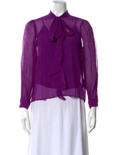 Pre-owned Ba&sh Tie Neck Long Sleeve Blouse In Purple