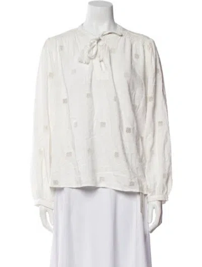 Pre-owned Ba&sh Tie Neck Long Sleeve Blouse In White
