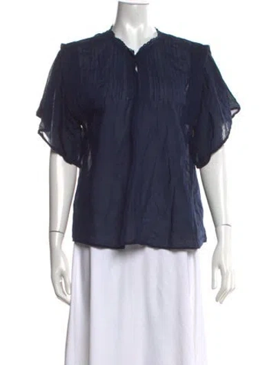 Pre-owned Ba&sh Tie Neck Short Sleeve Blouse In Blue