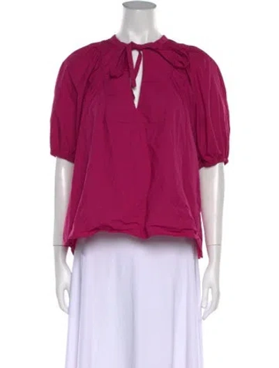 Pre-owned Ba&sh Tie Neck Short Sleeve Blouse In Pink