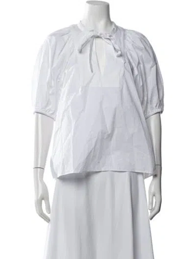 Pre-owned Ba&sh Tie Neck Short Sleeve Blouse W/ Tags In White