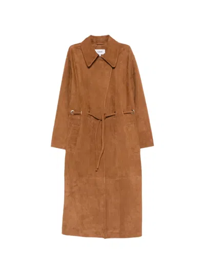 Ba&sh Tie-waist Leather Coat In Brown