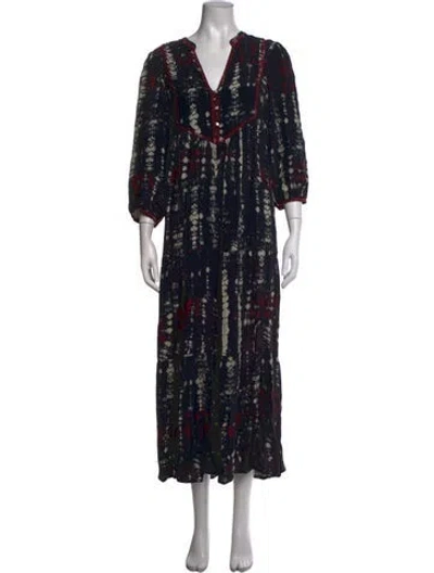 Pre-owned Ba&sh Tie-dye Print Long Dress In Blue