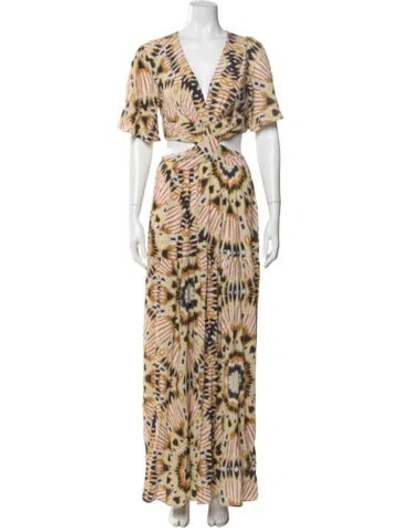 Pre-owned Ba&sh Tie-dye Print Long Dress W/ Tags In Neutral