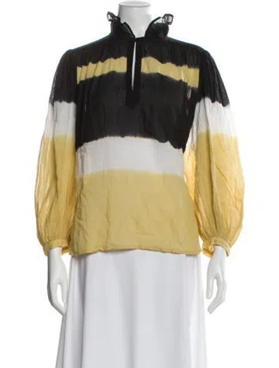 Pre-owned Ba&sh Tie-dye Print Long Sleeve Blouse In Yellow