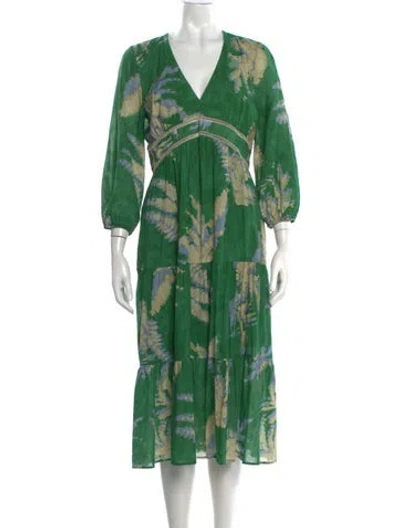Pre-owned Ba&sh Tie-dye Print Midi Length Dress In Green