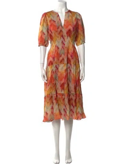 Pre-owned Ba&sh Tie-dye Print Midi Length Dress In Orange