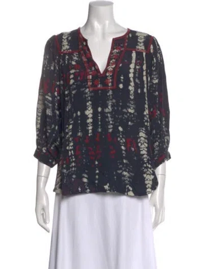 Pre-owned Ba&sh Tie-dye Print V-neck Blouse In Blue