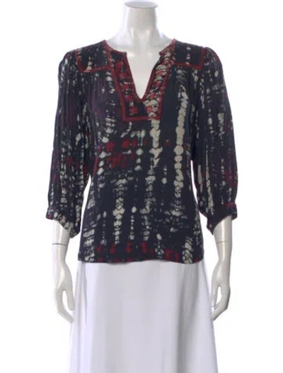 Pre-owned Ba&sh Tie-dye Print V-neck Blouse In Blue