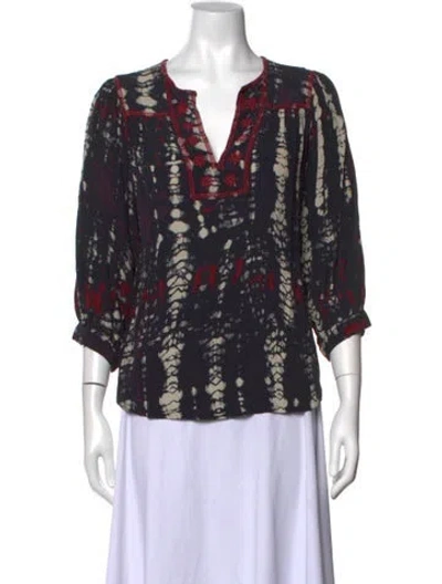 Pre-owned Ba&sh Tie-dye Print V-neck Top In Black