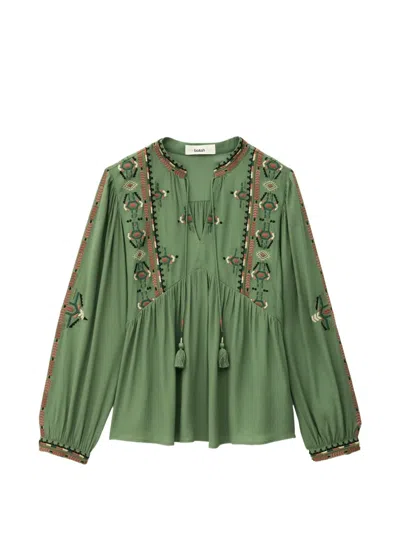 Ba&sh Tilt Embroidered V-neck Top In Green
