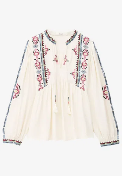 Ba&sh Tilt V-neck Embroidered Blouse In Neutral