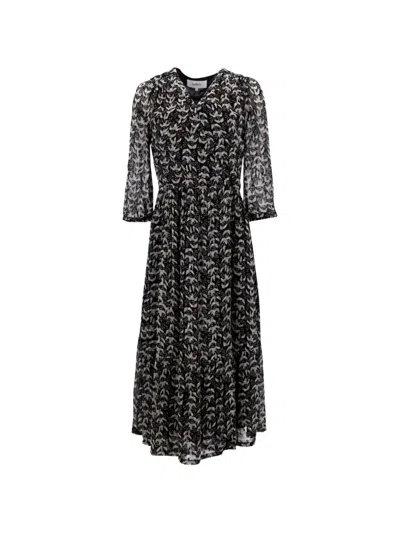 Pre-owned Ba&sh Tixana Floral Midi Dress In Black