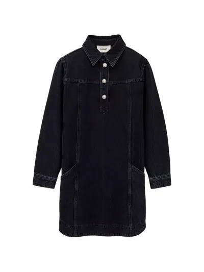Ba&sh Tona Button-collar Denim Dress In Black