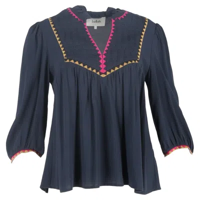 Ba&sh Ba & Sh Tracy Embroidered Top In Navy Blue Lyocell