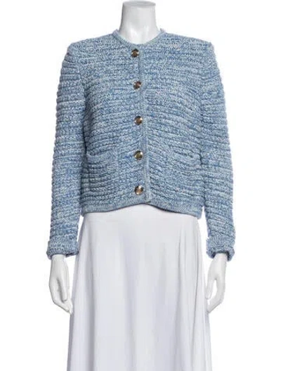Pre-owned Ba&sh Tweed Pattern Crew Neck Sweater In Blue