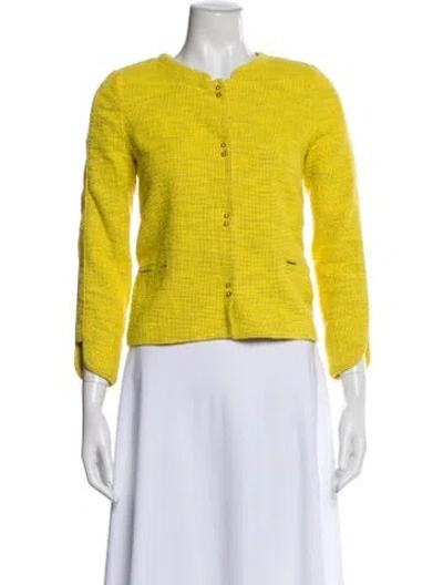 Pre-owned Ba&sh Tweed Pattern Evening Jacket In Yellow