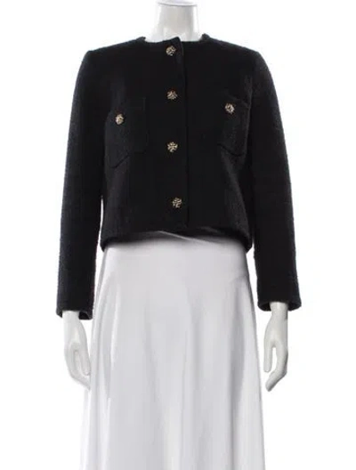 Pre-owned Ba&sh Tweed Pattern Jacket In Black